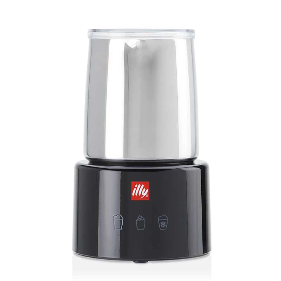 illy Electric Milk Frother - Handheld Black Milk Steamer for Lattes & Cappuccinos