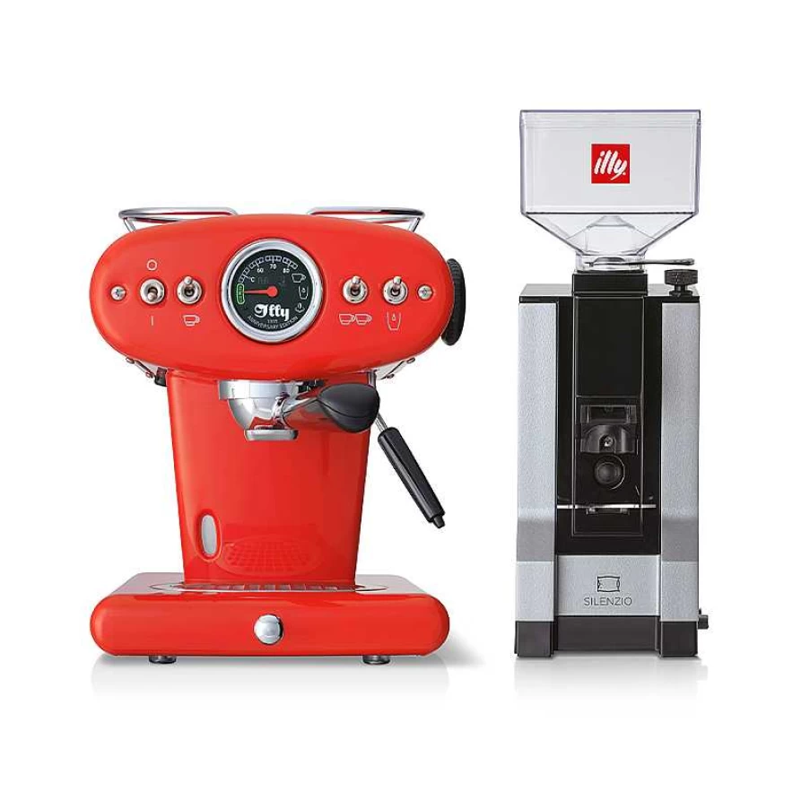 illy X1 Anniversary ESE Pod & Ground Coffee Machine Bundle with Built-in Grinder - Compact Espresso Maker for Home & Office