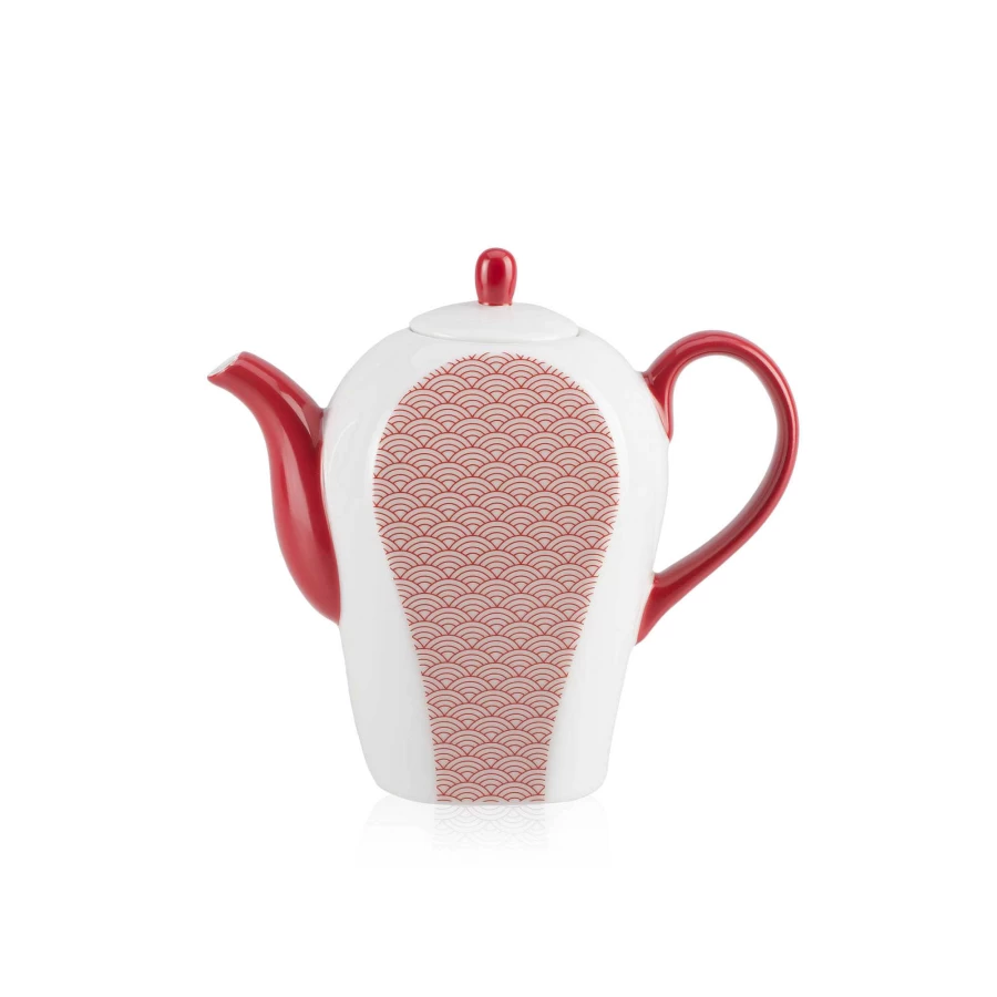 illy porcelain teapot with red floral decoration - elegant Auteuil style teapot for tea lovers