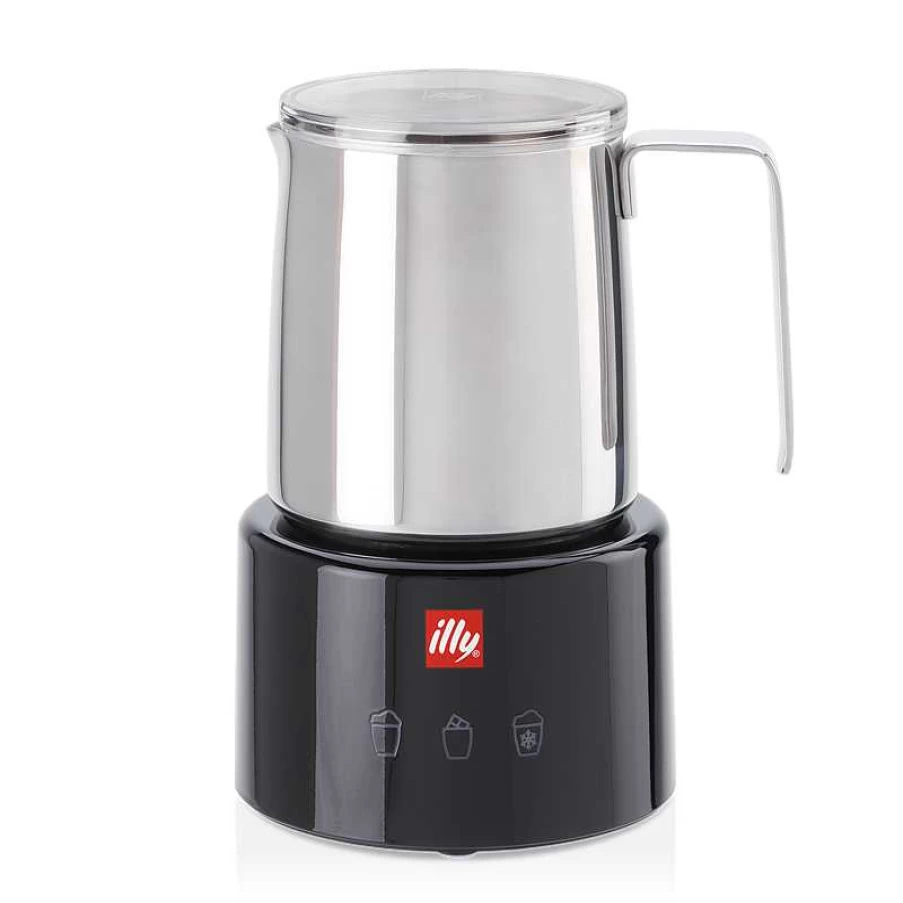 illy Electric Milk Frother - Handheld Black Milk Steamer for Lattes & Cappuccinos