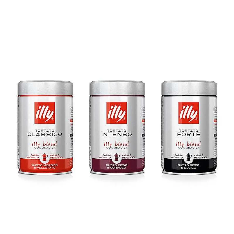 "Illy Coffee Tasting Kit - 3 Ground Coffee Packs for Moka Pot: Classic, Intense & Strong Blends"